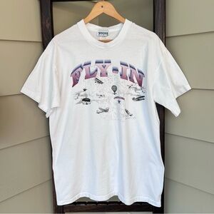 Winona Vintage Single Stitch Mens XL T-Shirt White “FLY-IN” OSHKOSH Aircraft USA